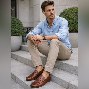 Trask Men’s Size 10 Brown Leather Penny Loafers – Classic Slip-On Driving Shoes